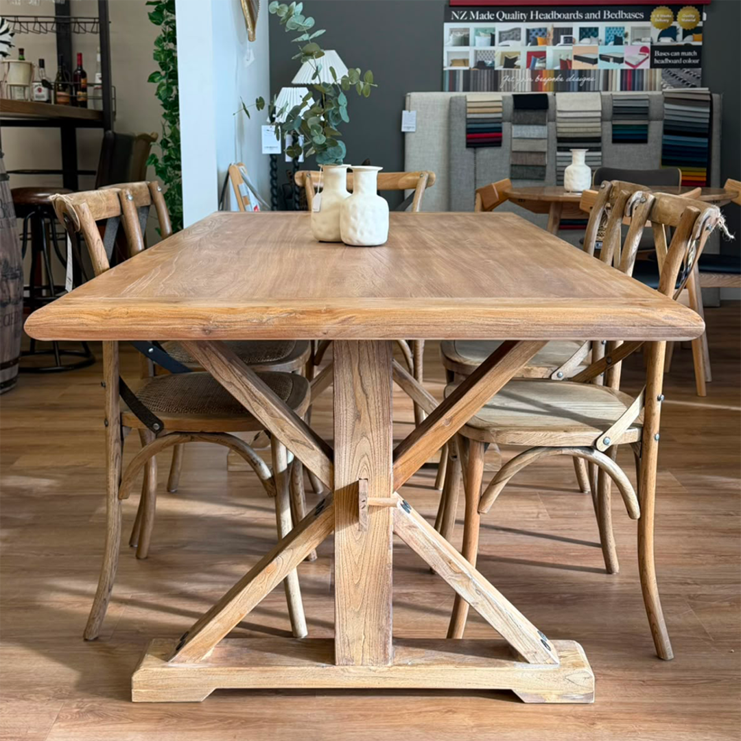 Farmstead Dining Table Reclaimed Elm 200cm + 6 Cross Back Dining Chair image 0